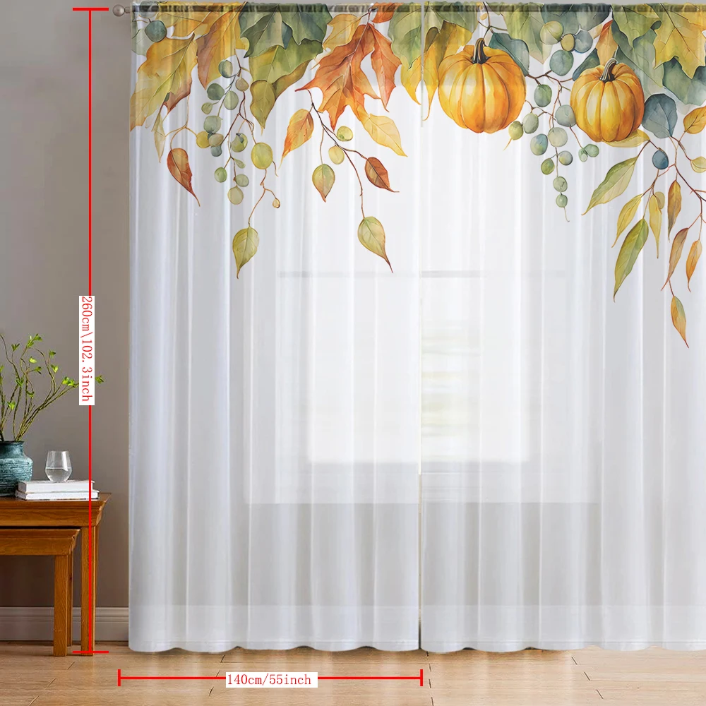 2PCS Home decoration printed window screens, yellow pumpkins with pole bags, suitable for kitchens, cafes, and living rooms