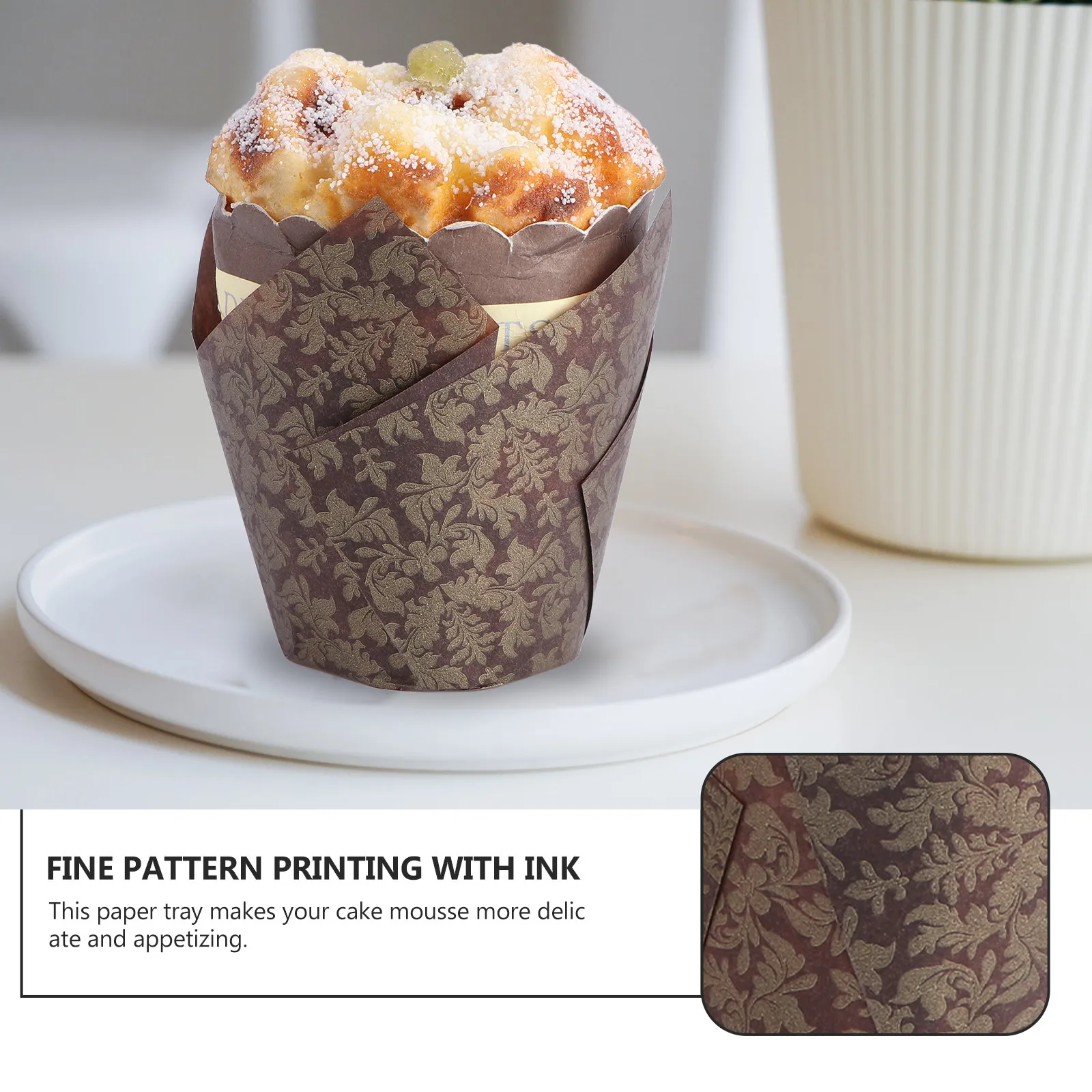 100Pcs Tulip Flame Shape Paper Cupcake Liners Oil-Proof Heat-Resistant Baking Cups for Wedding Birthday Baby Shower Vintage Tea