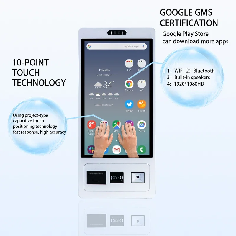 15.6 21.5 23.8 Inch Wall Mount Touch Screen AIO Computer Touchscreen Self Service Checkout Ordering Ticket Payment Kiosk