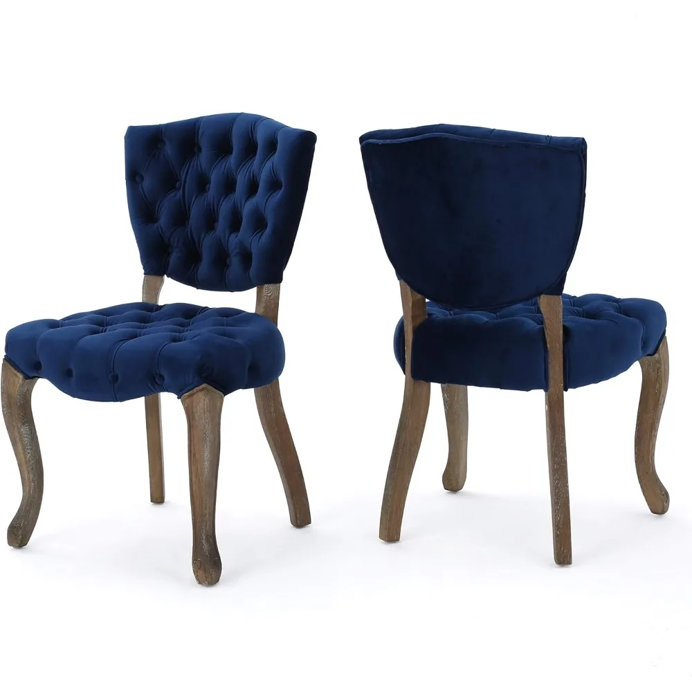 Tufted Velvet Dining Chairs, 2-Pcs Set, Navy Blue, a solid frame, Suitable Chairs for Restaurants and Kitchens