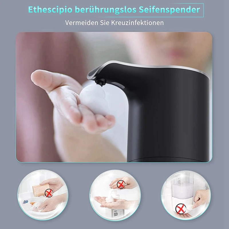 Automatic Soap Dispenser Black, Foam Soap Dispenser Rechargeable Non-Contact Automatic Soap Dispenser For Bathroom