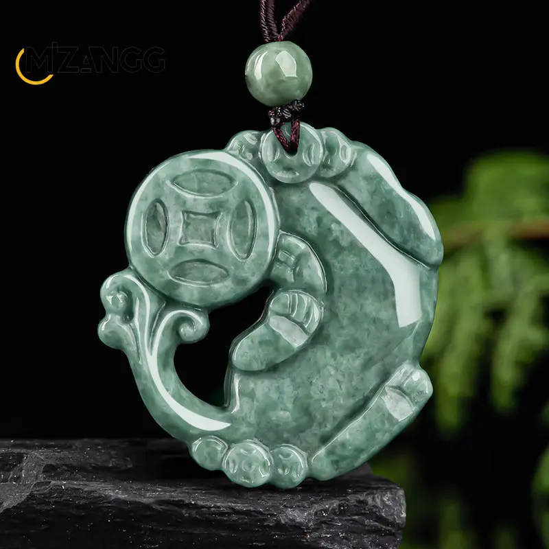 Natural Emerald Money Pixiu Pendant Necklace Jewellery Hand-Carved Fine Jewelry Men Women Accessories Amulet Gift