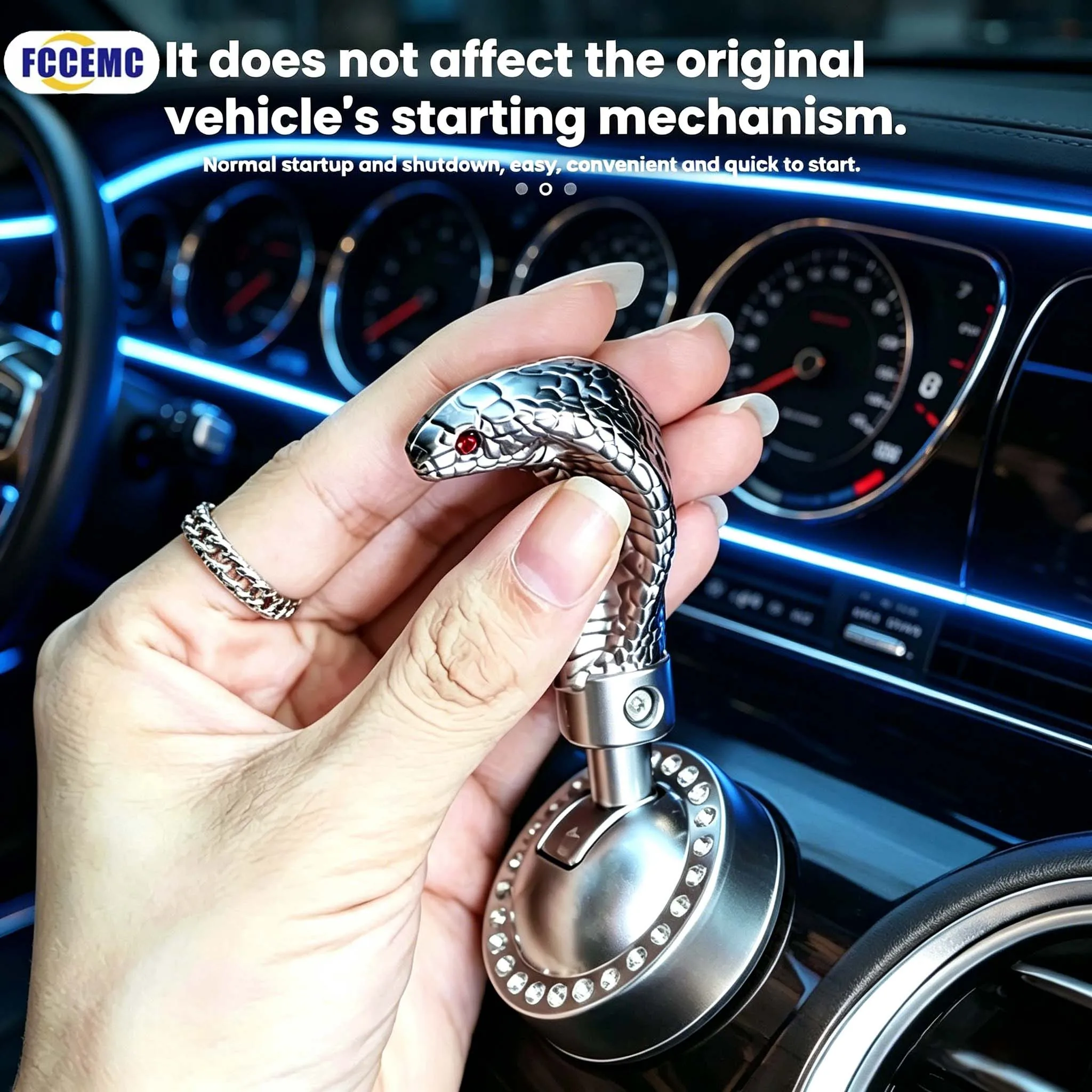 Car Start Button Push Start Auto Ignition Button Cover Metal Snakehead One-Touch Button Rocker Car Engine Push Start Stop Lever