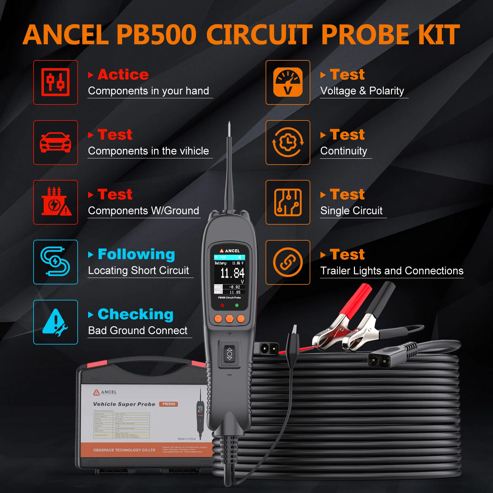 ANCEL PB500 Electric Circuit Tester Car Power Scan Automotive Tools Car Multi Meter Circuit Diagnostic Tool PK PS100 OS2600