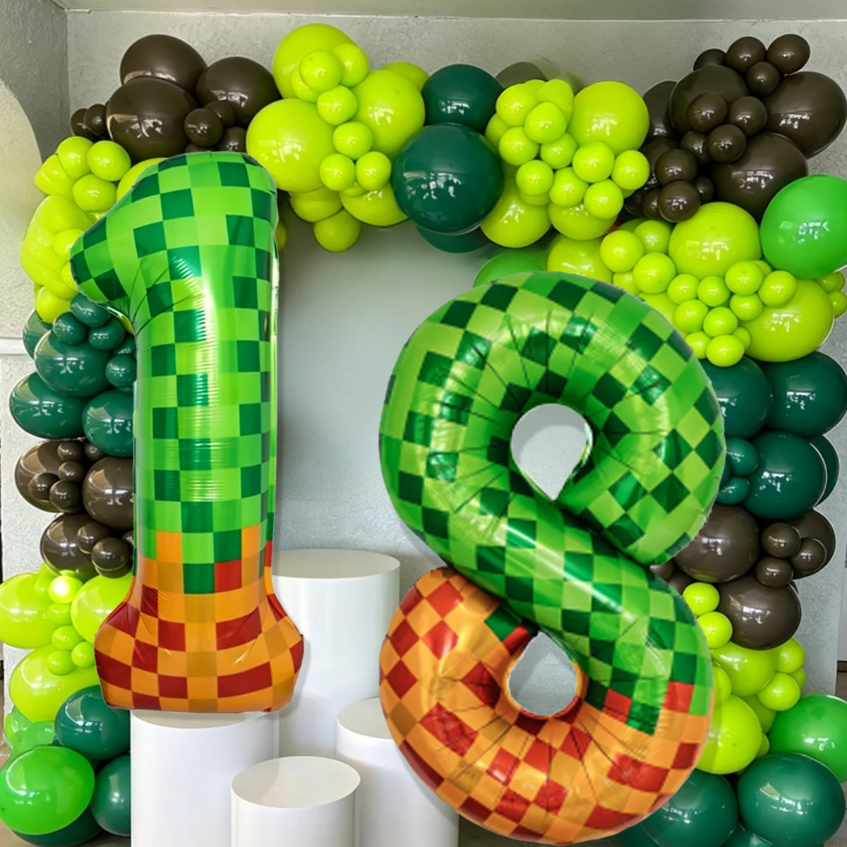 40 Zoll Riesige Mosaik Grüne Pixel Themen-Zahlen Folienballons Nummer 0-9 Ballons Partyballons Geburtstagsfeier – Detail 7