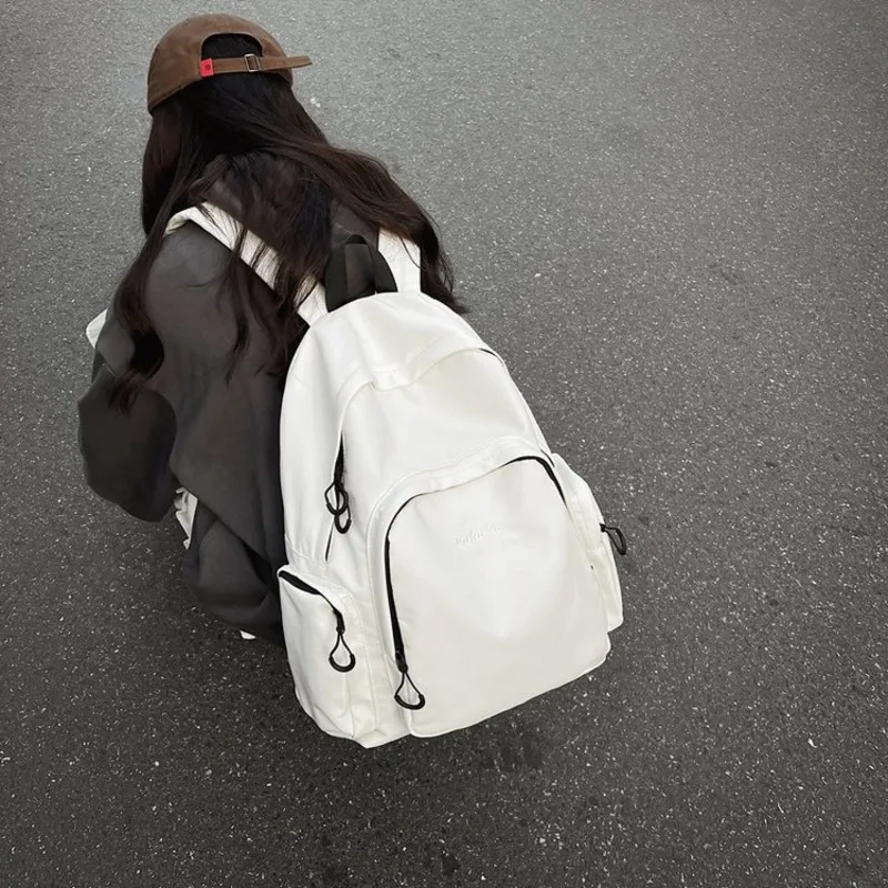 

Muji Series Large Backpack for Women Korean Style Harajuku Style Solid Color High Street Style College Student Backpack