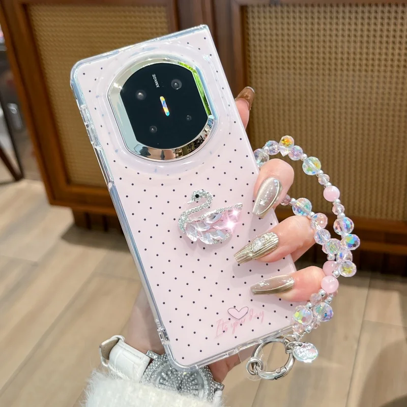 

Bling Bling Bracelet For Huawei Mate X7 Case Cute Black Dot Pink Pattern Mobile Phone Cover