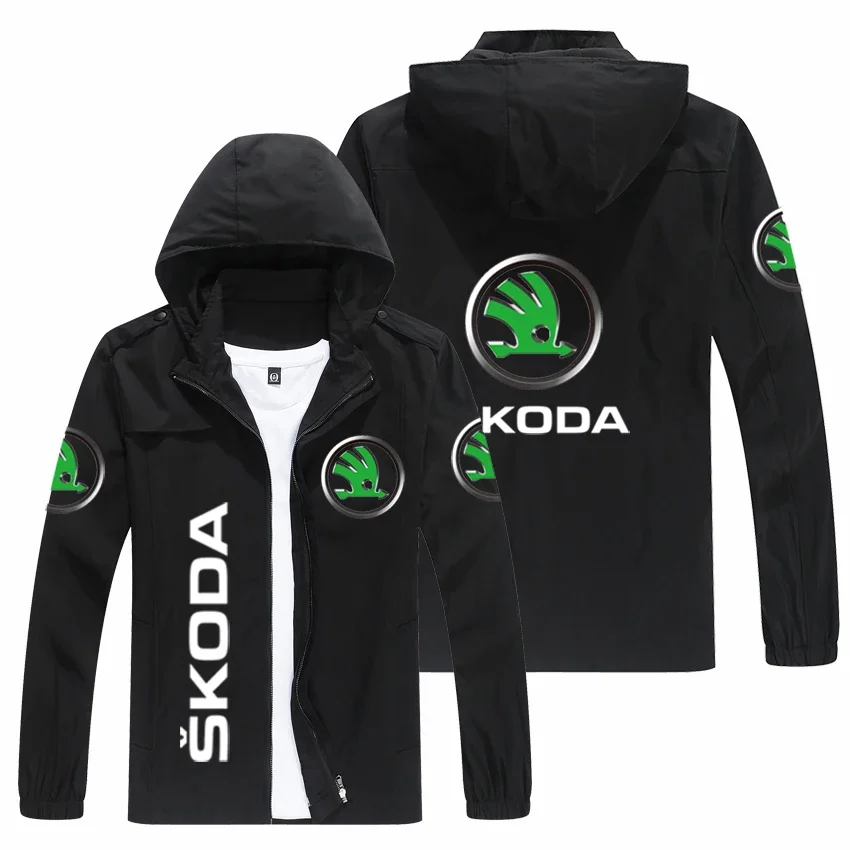 2023 spring and autumn men's SKODA logo Hooded Jacket popular print casual fashion loose rider jacket men's street Basebal