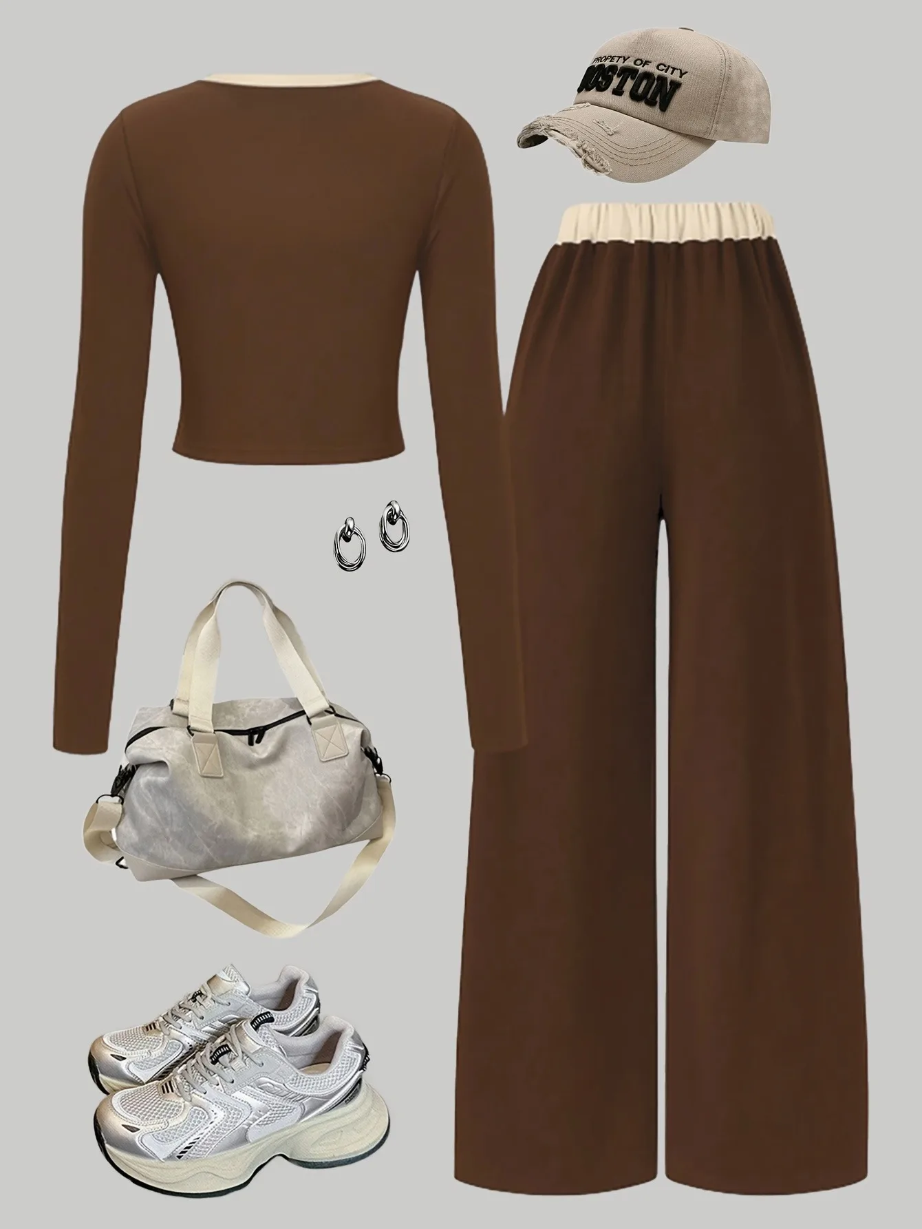 Soft Kids Girls Two Piece Matching Set, Ribbed Contrast Neck Bow Crop Top + Solid Elastic Waist Flowy Wide Leg Pants for Weekend
