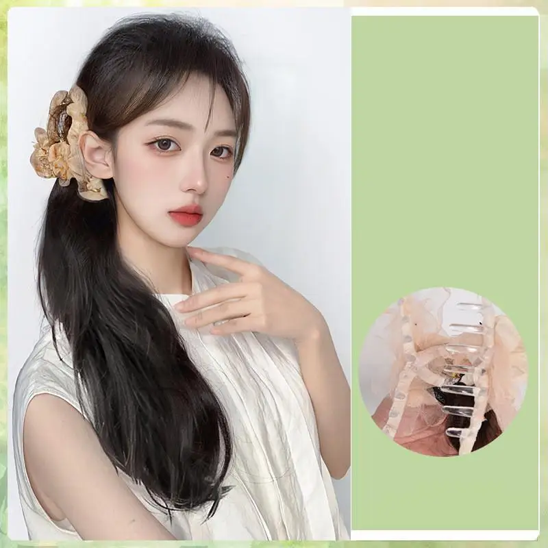 

Female synthetic Wig 40cm 1Pcs Ponytail Wig Flower Rose Hair Clip Curly Layered Wave Wig Jewelry Temperament Hairstyle