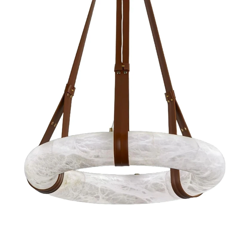Modern leather chandelier living room light luxury creative designer bar table villa ring Spanish marble chandelier