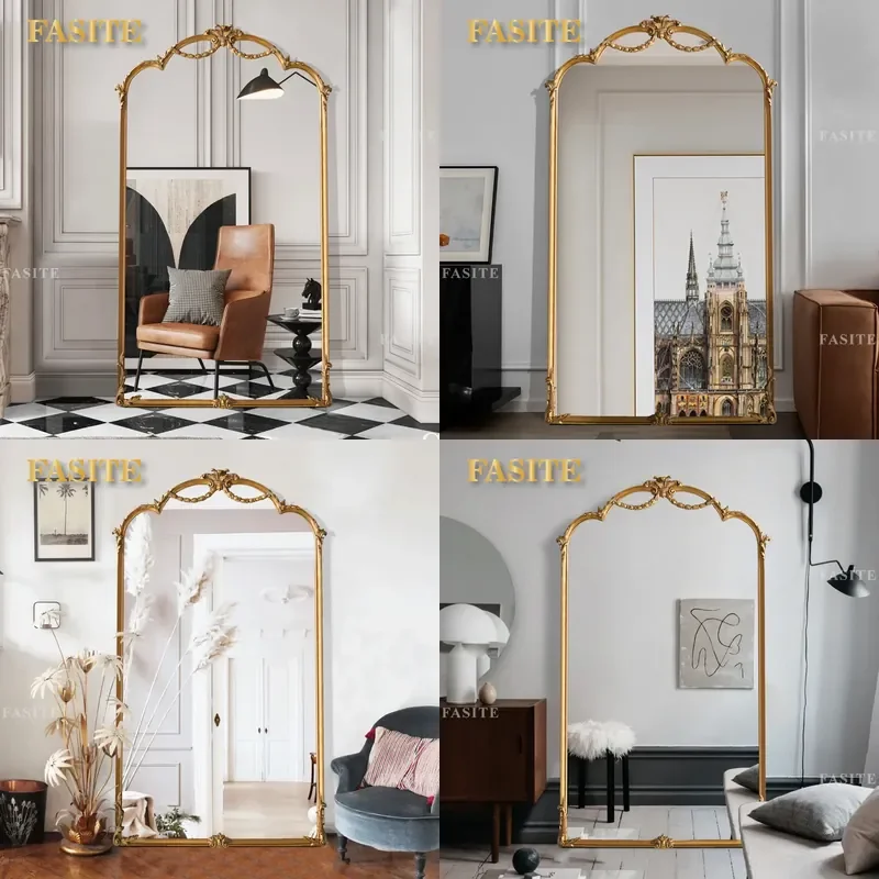 For Nordic Retro Luxury Full Length Floor Mirror High Definition Carved Wood Frame Simple Bedroom Clothing Store Decorative