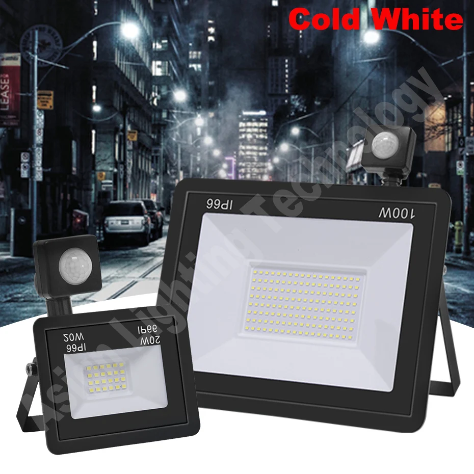 

220V SMD2835 LED Floodlight PIR Motion Sensor Wall Light 150W 100W 50W 30W 20W 10W Cold Light Outdoor Wall Lamp Spotlight