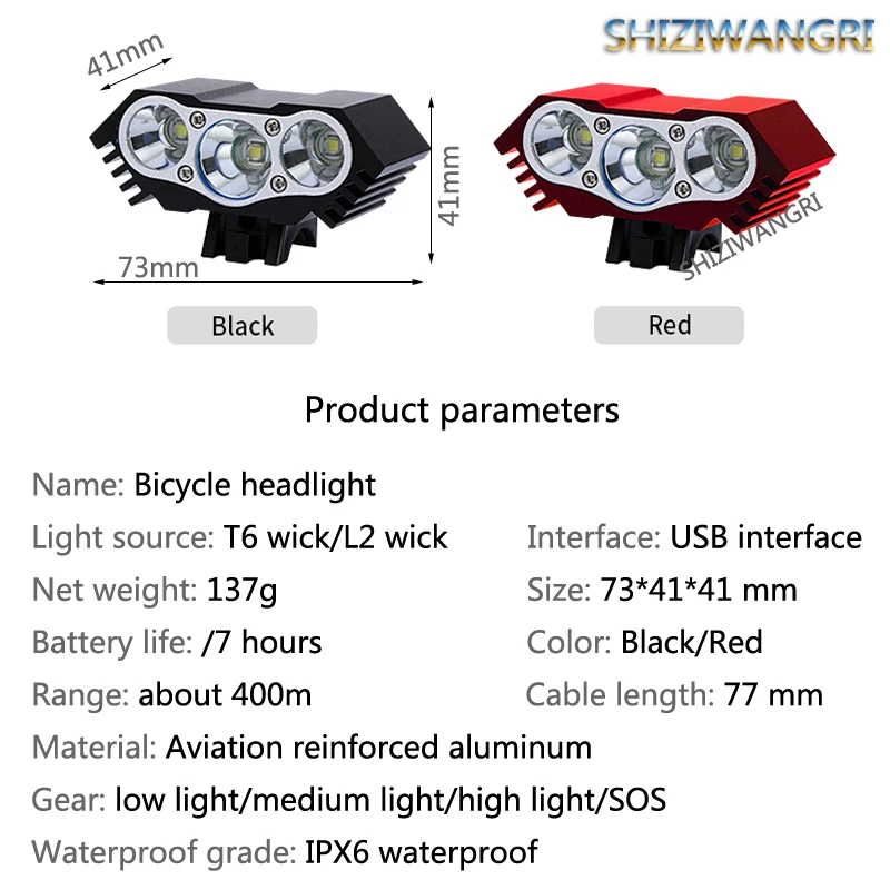 3xT6 LED Bicycle Front Light Bike Headlight Flashlight Waterproof Mountain Cycling Lamp 2700 Lumen Headlamp Not Included Battery