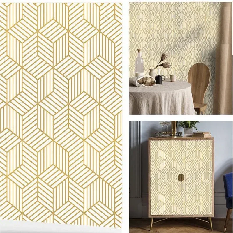 

Golden Geometric Pattern Decor Wallpaper for Home Decor Vinyl Self Adhesive Waterproof Wall Stickers for Living Room Refurbish