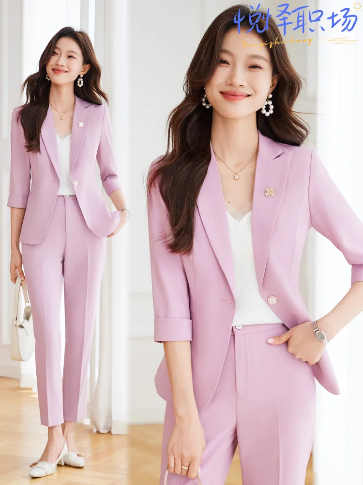 Women's Suit Set Spring New Commuting Fashion Dress with Inner Layer Formal Interview Three-Quarter Sleeve Professional Workwear
