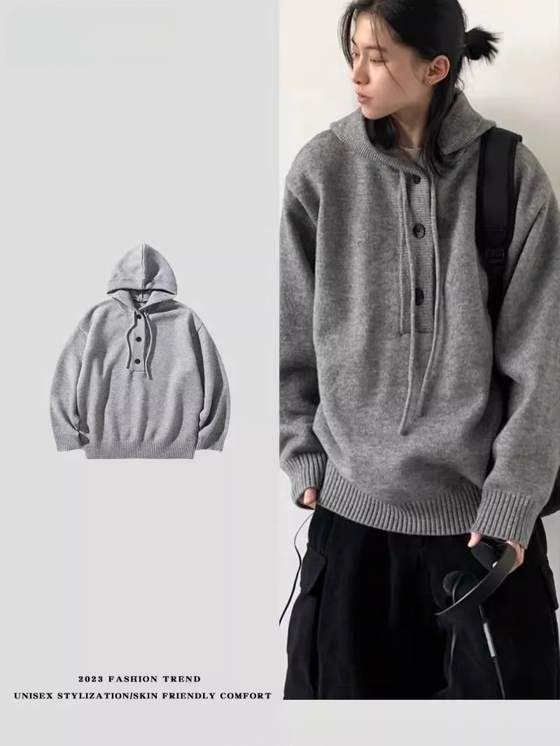 

LPLN Spring Autumn Cardigan Sweater American Retro Casual Lazy Sle V-ne Knittedwear ex Color Outerwear