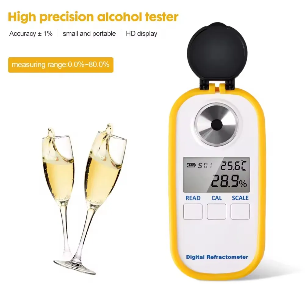 0-80% Alcohol Wine Refractometer 0-80% Alcohol Digital Refractometer Large LCD Display Accurate Refractometer