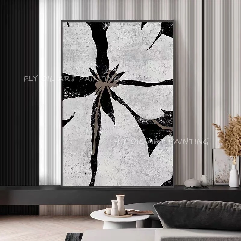 

Black White Abstract Minimalism Oil Painting Special Design Texture Abstract Canvas Wall Art Decor Handmade Art Frameless