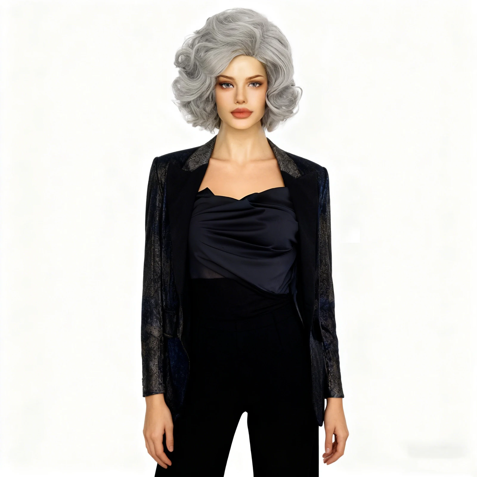 

Synthetic Short Finger Wave Gray Bob Wig, Old Lady Grandma Wig,Cosplay Wigs Hair for Women Anime Halloween