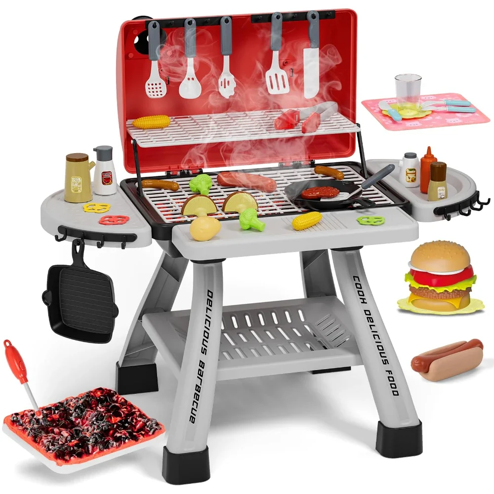 WizKidz Set da gioco per barbecue a 2 strati per barbecue per bambini, regali divertenti all'aria aperta | Finta giocattoli da cucina per bambini di età compresa tra 3 e 5 anni, ragazze e ragazzi