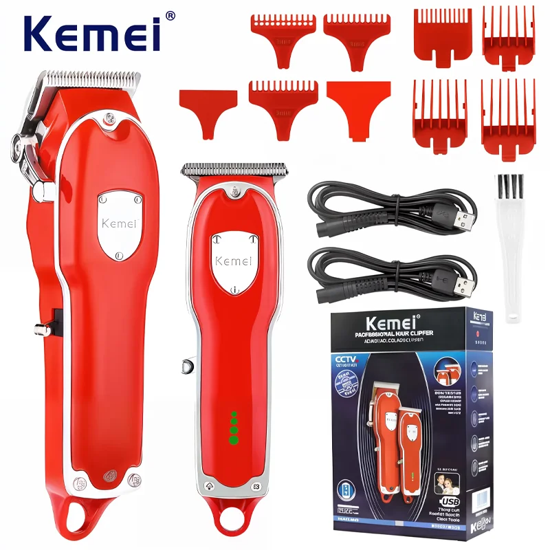 

Kemei KM-3911 Новая мужская машинка для стрижки волос, набор из двух предметов со светодиодным экраном, металлическая машинка для стрижки волос, зарядка через USB, электрическая заколка для волос