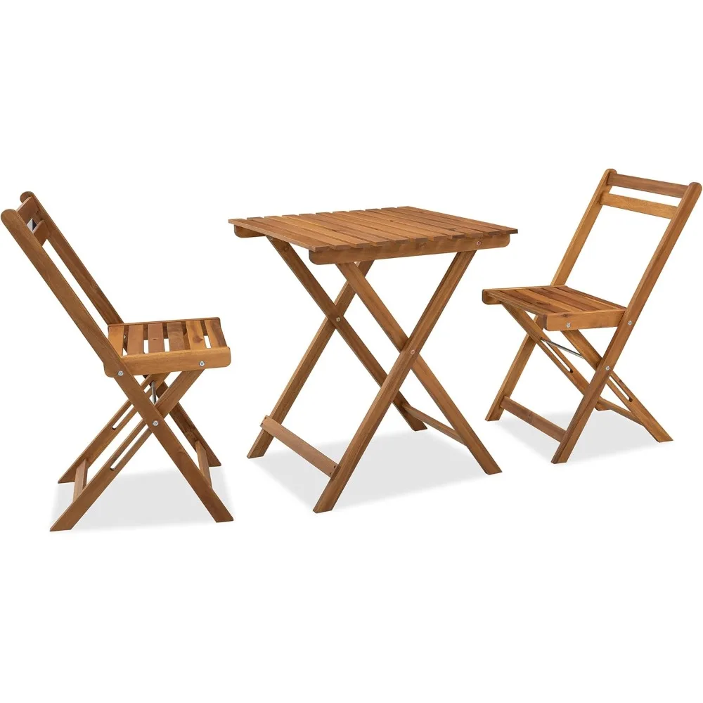 

Bistro Table and Chairs Set of 3, Folding Acacia Wood Patio Bistro Set with Square Table, Suitable for Balcony, Garden, Poolside