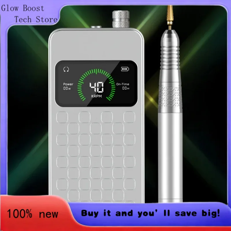 

Glow New 80W Ultra Smooth Brushless Motor Handle 0-40000RPM Wireless Rechargeable E-file Nail Drill