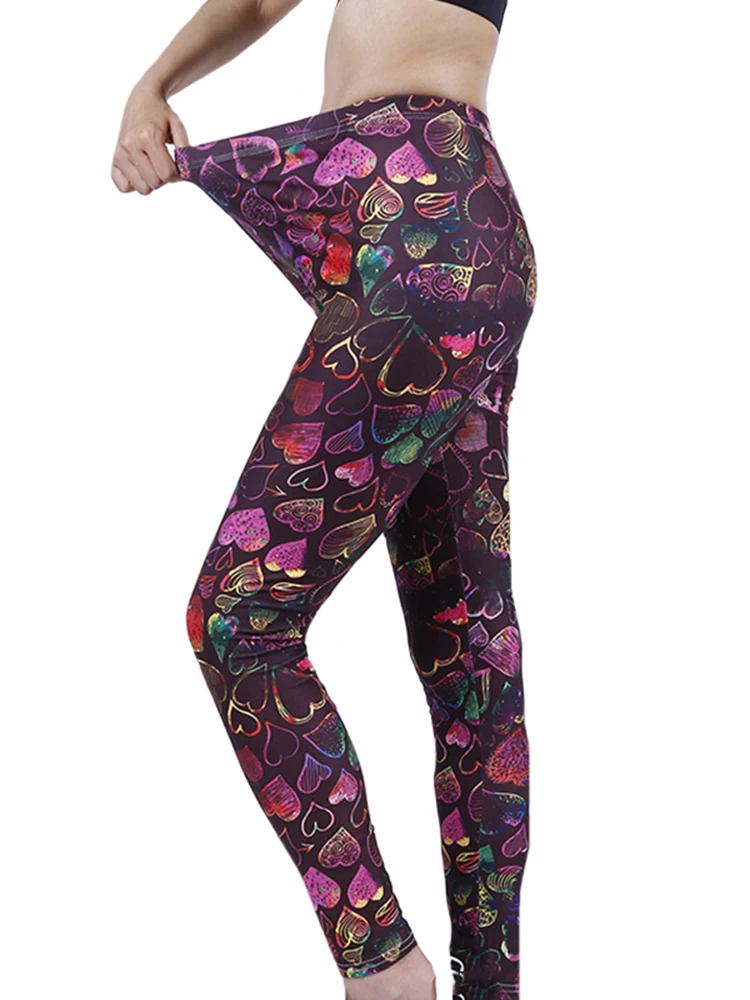 Cuhakci vrouwen broek zomer kleurrijke liefde afdrukken leggings hoge taille zachte sport leggins 2022 hete workout elastische sportschool mode