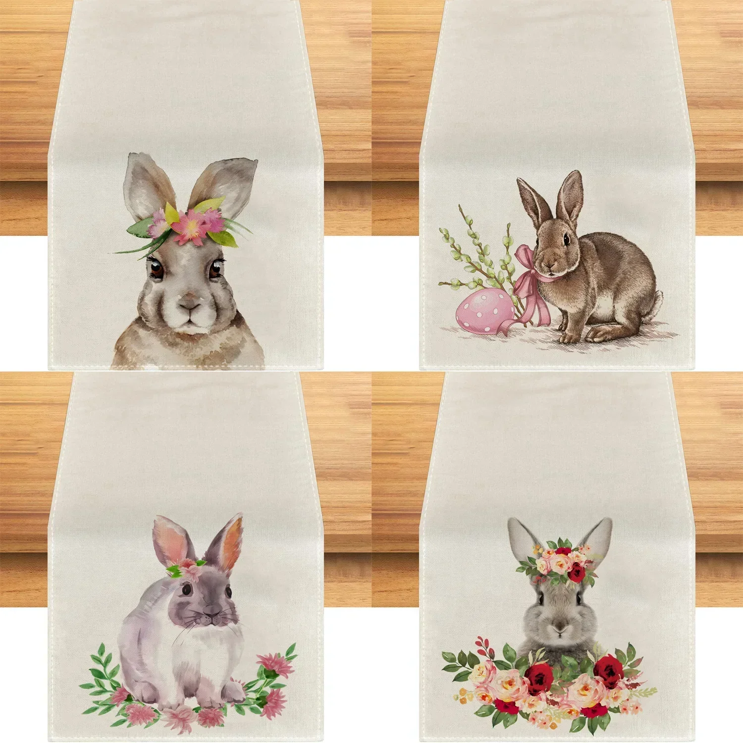 Easter Bunny Table Runner Linen Long Cover Home Decoration Anti-stain Table Mat Tea Table Cloth Happy Spring Easter Supplie 2024