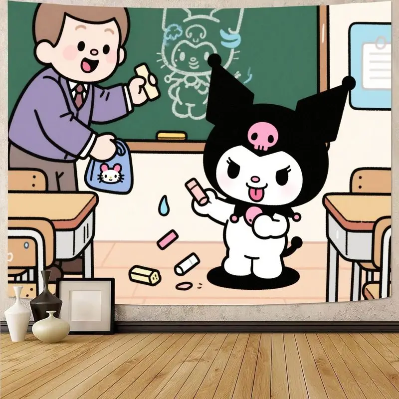 

1 шт. гобелен Sanrio Kuromi для классной сцены, настенное искусство для учителей и студентов в стиле каваи, современный полиэстеровый декор для спальни в общежитии, девушка G