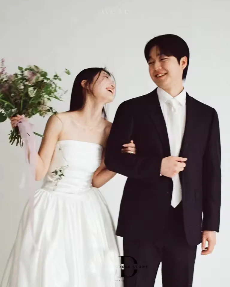 

ML 2026 Korean Wedding Dress Strapless Corset Back Self- Wedding Dresses Photo Shoot Customized A Line Bridal Gown for Party