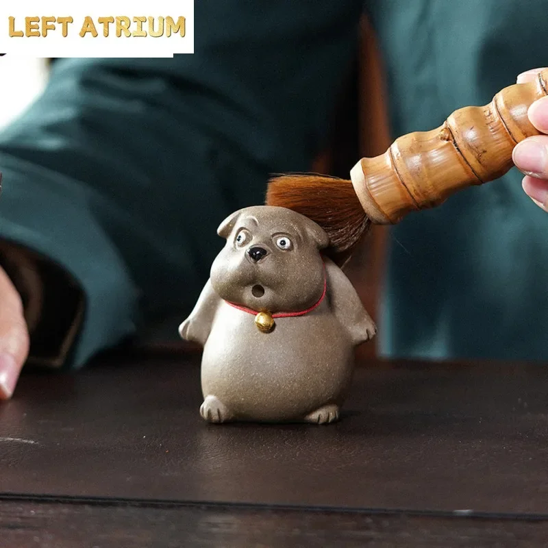 Yixing Zisha Fortune Bell Dog Tea Pet Retro Fish Tank Landscaping Tea Figurine Play Toys Tea Statue Ornaments Cha Decoration