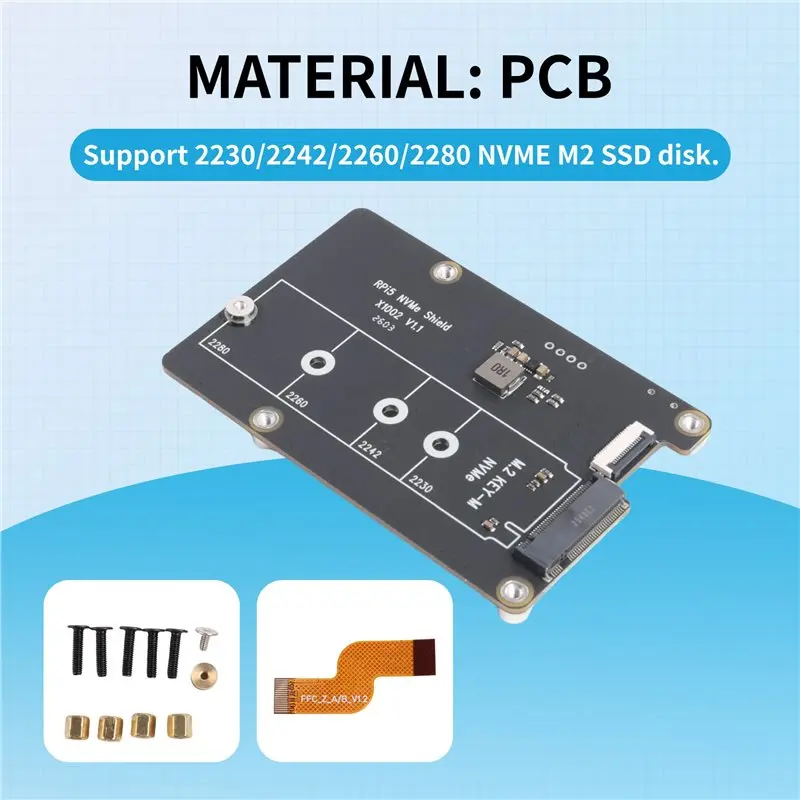 Delicate Texture-X1002 For Raspberry Pi 5 Pcie To M.2 Nvme SSD Expansion Board For 2280 2260 2242 2230 NVME SSD