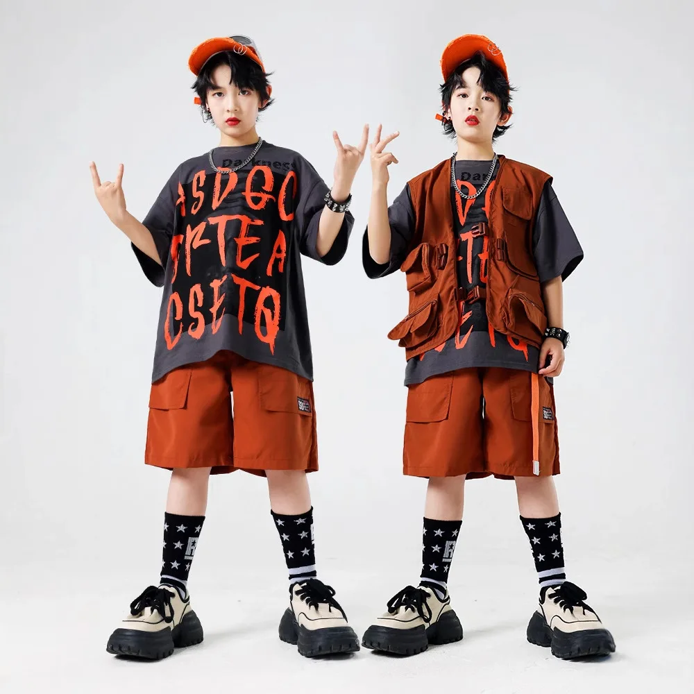 

Boys Hip Hop Cool Sweatshirt Solid Vest Cargo Pants Girls K-pop Jazz Street Dance Streetwear Children Clothes SetsYouth Costumes