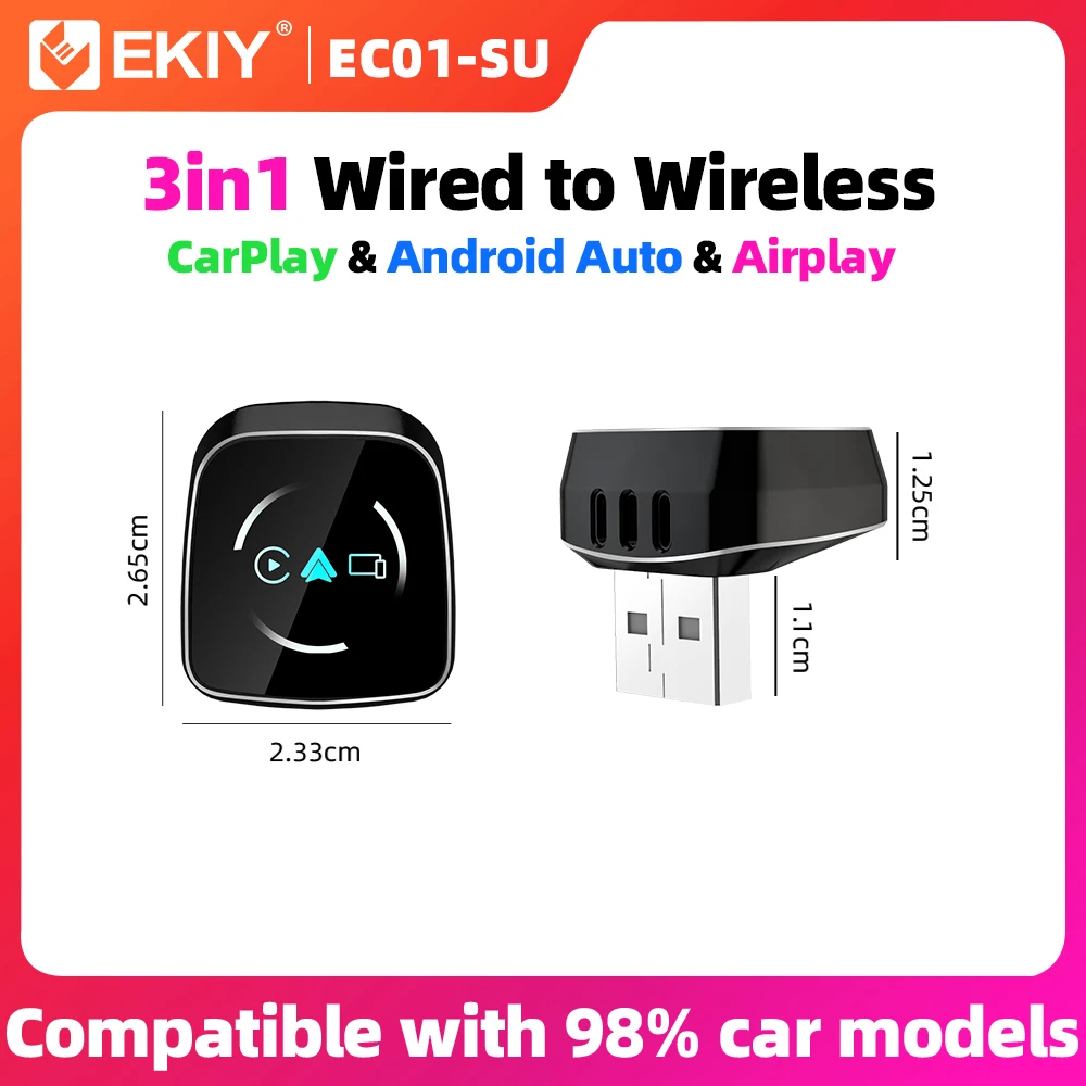 

EKIY 3in1 Проводной адаптер CarPlay к беспроводному адаптеру CarPlay Беспроводной Android Auto Dongle Airplay Автомобильные интеллектуальные системы AI Smart Box