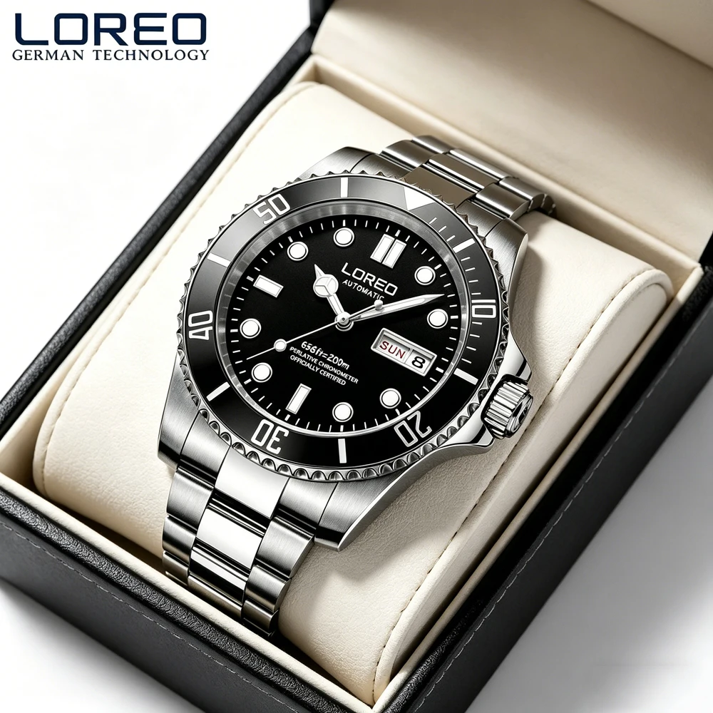 Diving Sports Mens Watches LOREO Top Brand Luxury Luminous Date Automatic Mechanical Watch Men Casual Sports Waterproof 200m