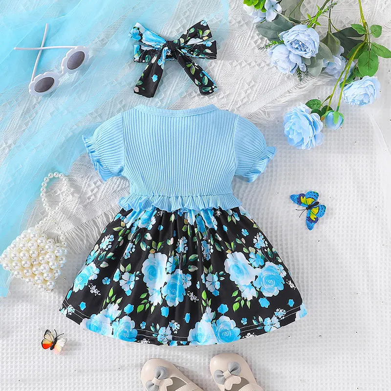 Dress For Kids 3-24 Months Korean Style Fashion Short Sleeve Cute Floral Princess Formal Dresses Ootd For Newborn Baby Girl