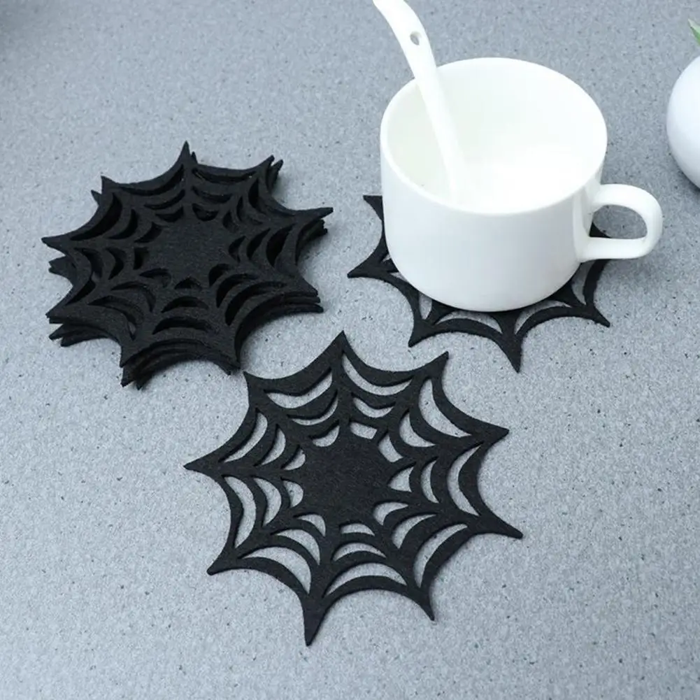 Non-slip Heat Resistant Table Mats Spider Web Felt Coasters Halloween Drink Mats Table Decoration Supplies for Home Kitchen