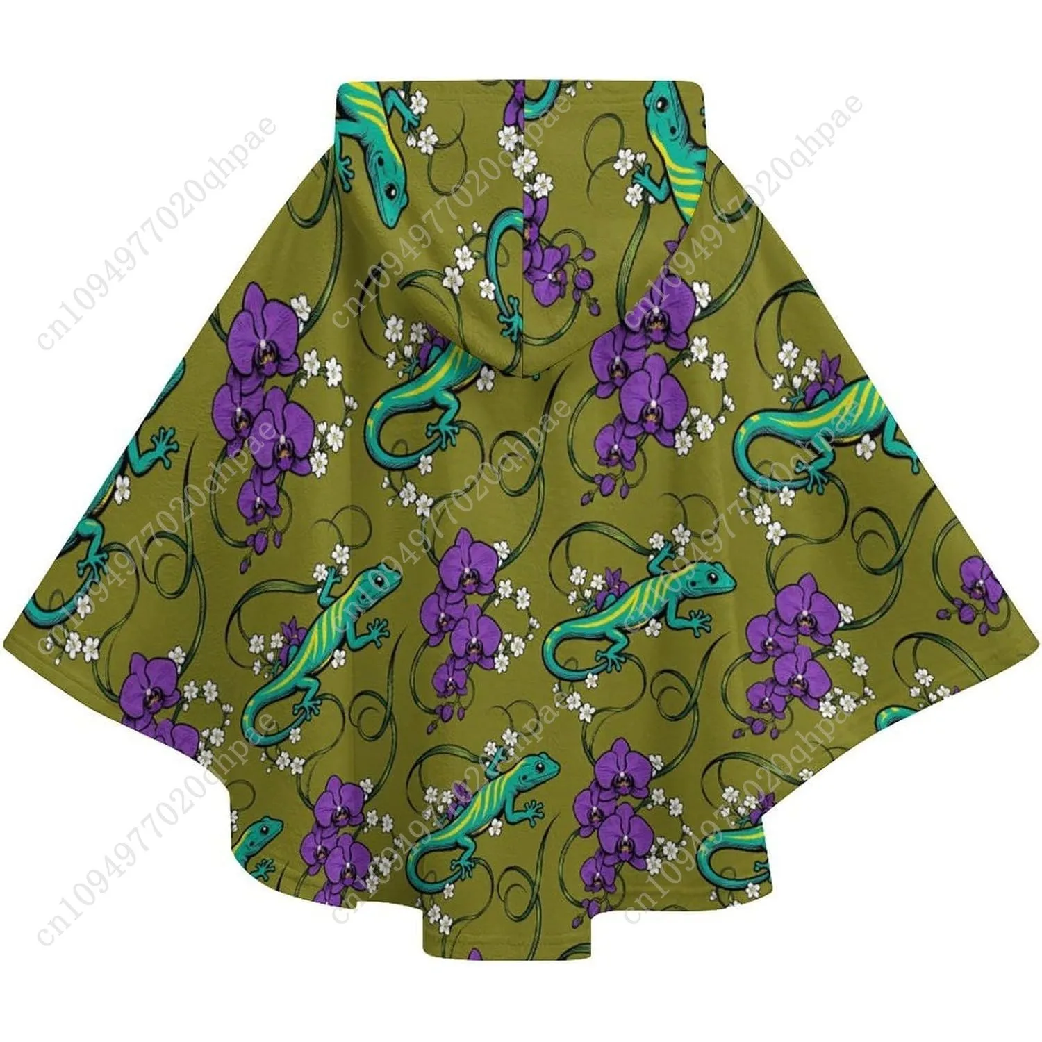 Cozy Flannel Blanket Sweater,Lizard Orchid Flower Oversized Hoodie With Pockets For Kids And Teenagers