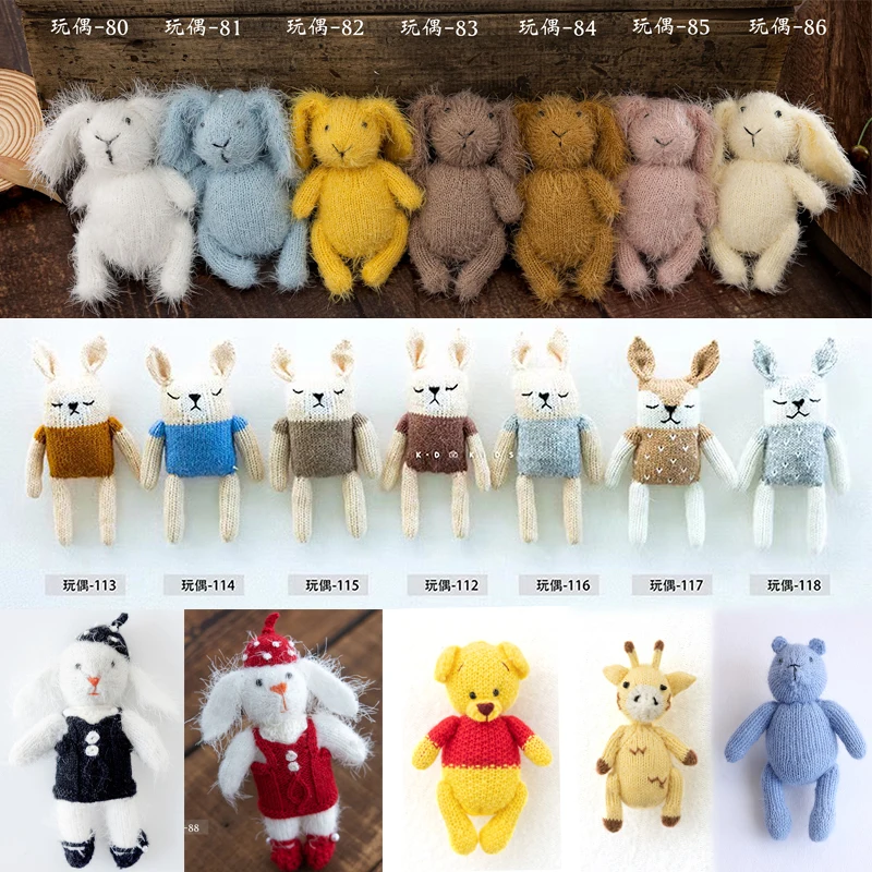 Newborn Photography Doll Props Cute Animals Handmade Knitted Doll Mohair Cartoon Rabbit Toys Studio Shoots Photo Props Accessory