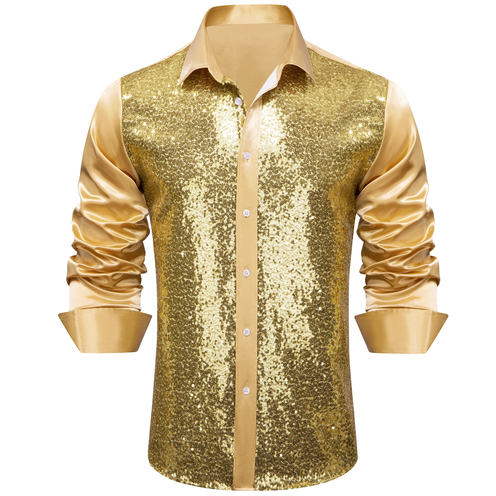 Luxury Shirts for Men Long Sleeve White Golden Black Sequined shirt Slim Fit Male Blouse Casual  Formal Lapel Tops Barry Wang