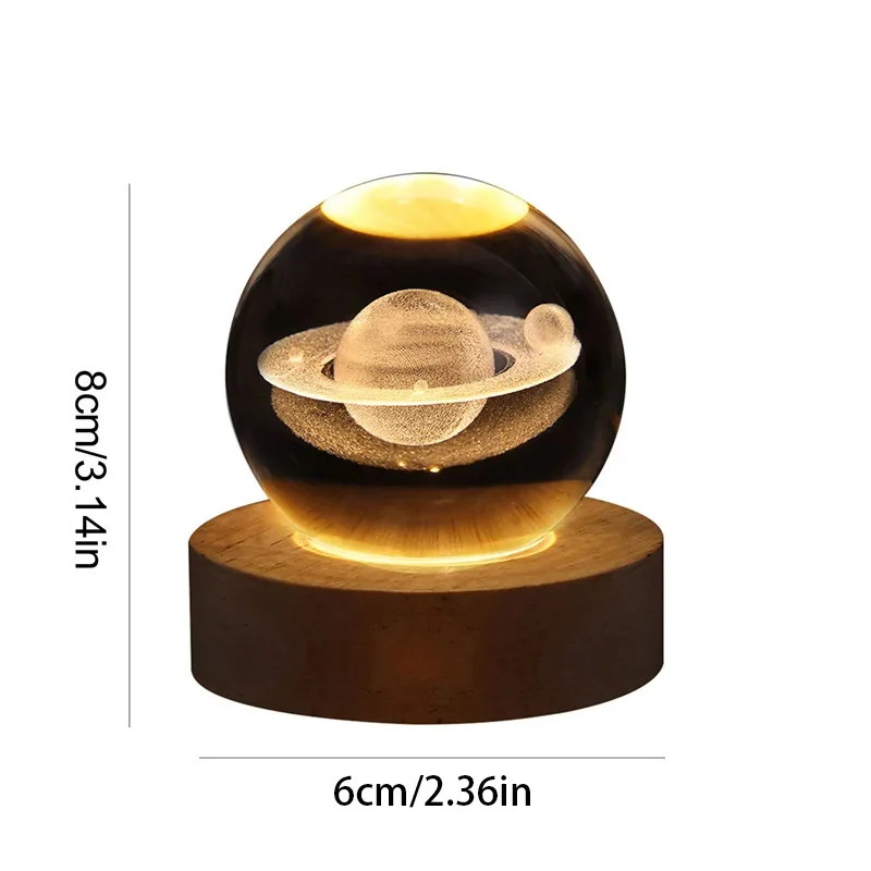 3D Crystal Ball Light Bedroom Bedside Festival Atmosphere Desktop Light USB Interface Decoration Night Light for Christmas Gift