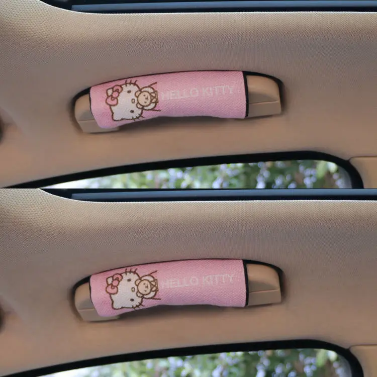 

2PCS Cartoon Car Handrail Cover Roof Pull Gloves Kitty Lovely Car Accessories Interior Seat Belt Guard Shoulder