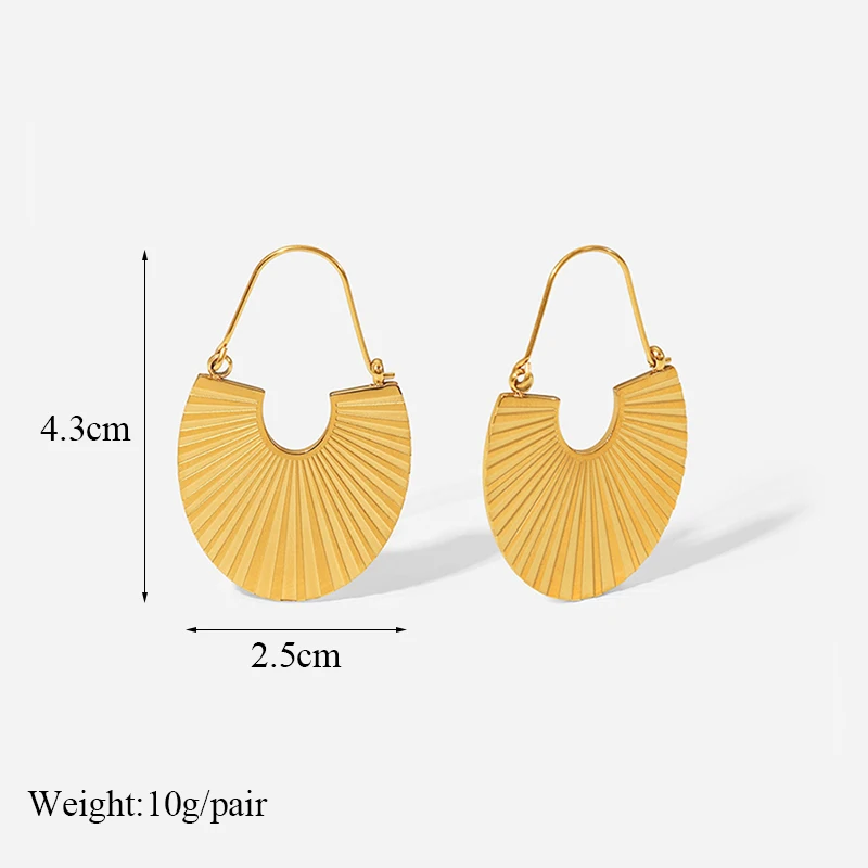 EILIECK 316L Stainless Steel Palm Leaves Fan-shaped Earrings For Women Gold Color Metal Hoop Earrings Designer Girls Jewelry