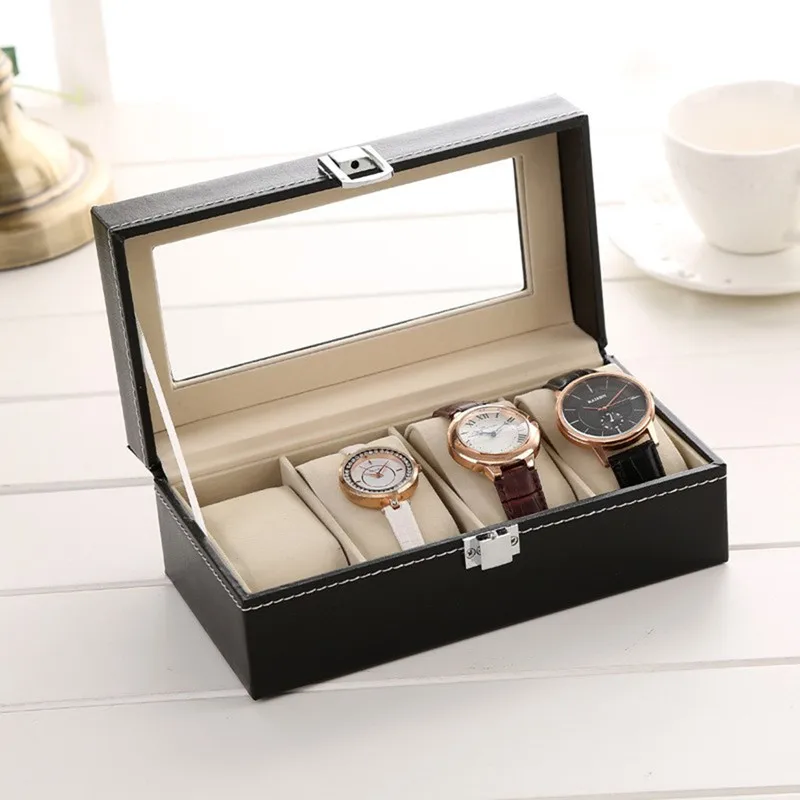 

Watch Box Storage Box 4/5/20 Men's Display Storage Box Black Artificial Leather Glass Watch Collection Box