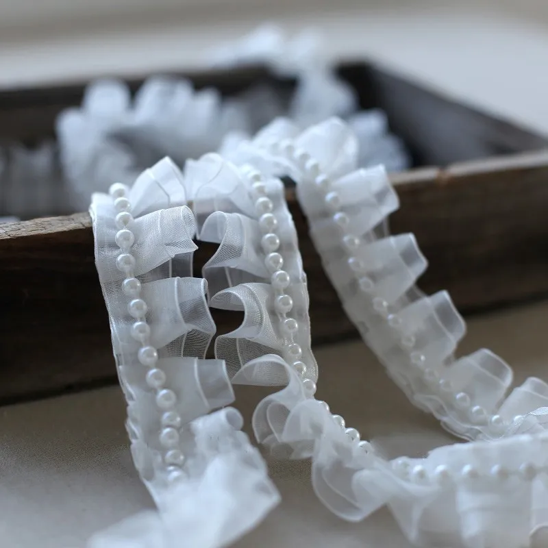 2.5cm Wide New White Black Organza Beads Decorative Lace Applique Made By The Princess Herself Wedding Sewing Accessories