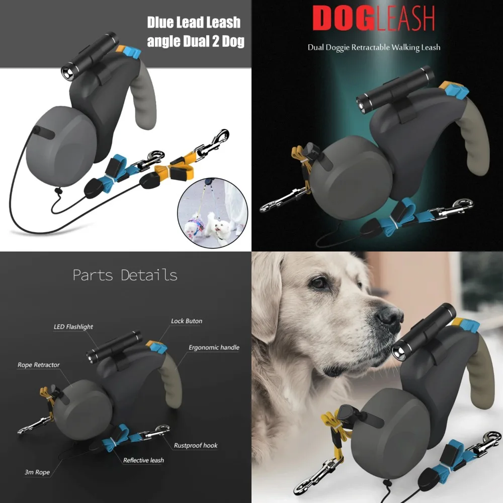 

Double Dual Retractable Dog Leash with Light for 2 Dogs Walking, Rotation Pet Traction Rope Belt, Adjustable and Durable Pet Sup