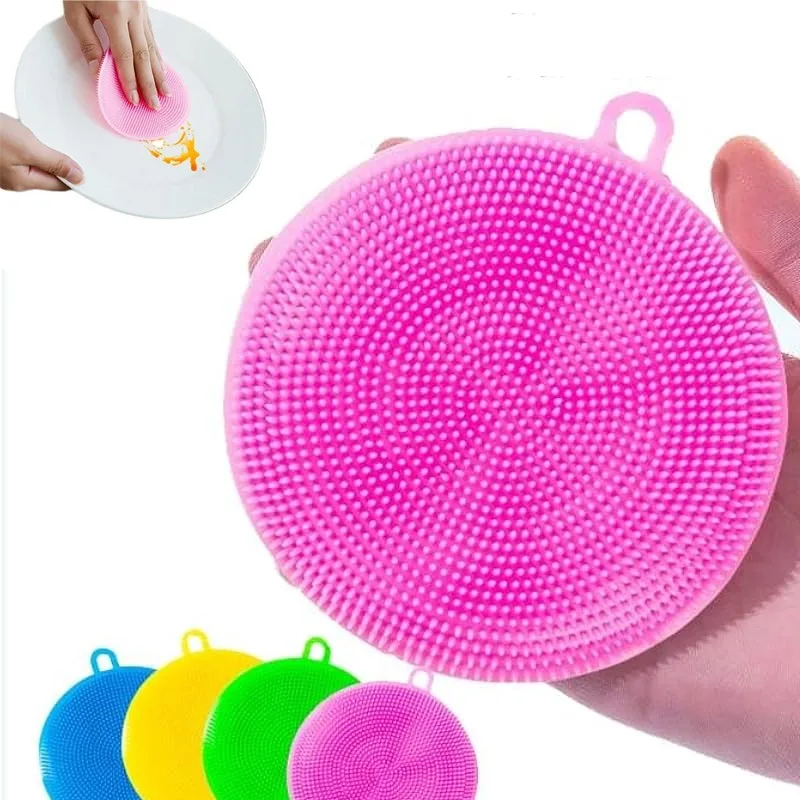Silicone Dish Cleaning Sponge Brush, Efficient Kitchen Gadget for Household Cleaning, Dishes, Fruits & Vegetables
