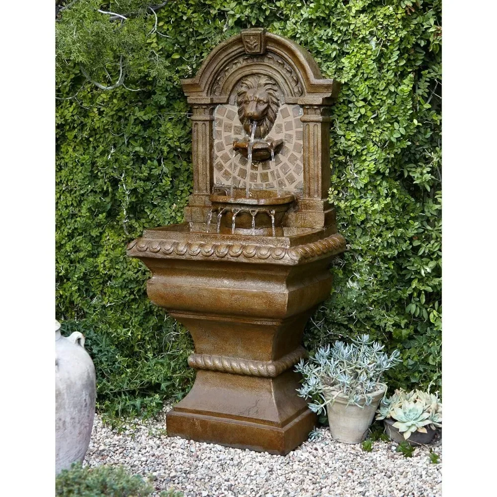 51 'High, with LED Light Floor Fountain, Used for Garden, Courtyard, Backyard, Royal Lion Head Outdoor 3-Story Fountain